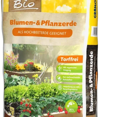 Saco de 50L de Bio Blumen- & Pflanzerde de Grahoflor, sustrato universal ecológico 100% libre de turba para plantas de temporada y aromáticas