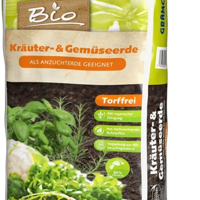 Saco de 20L de BIO KRÄUTER- & GEMÜSEERDE de Grahoflor, tierra ecológica libre de turba para aromáticas y hortalizas
