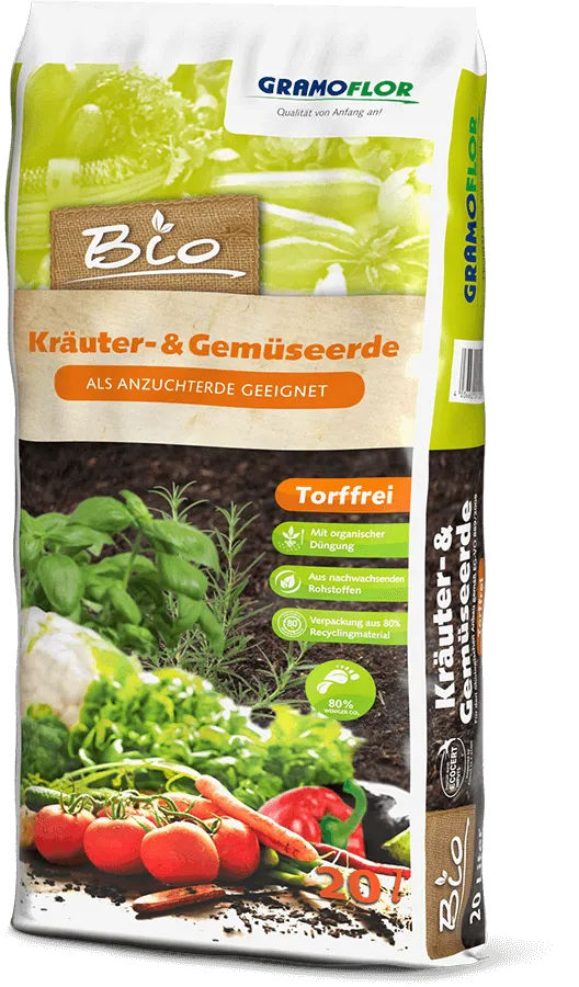 Saco de 20L de BIO KRÄUTER- & GEMÜSEERDE de Grahoflor, tierra ecológica libre de turba para aromáticas y hortalizas