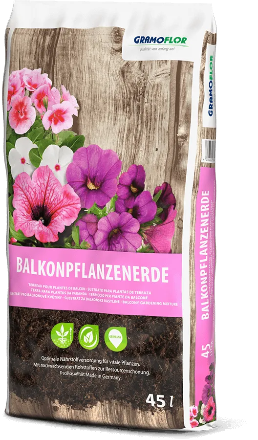 Saco de 45L de Balkonpflanzerde de Grahoflor, sustrato para jardineras y balcones con geranios, petunias y plantas de flor