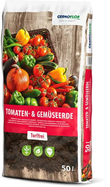 Saco de 50L de TOMATEN- & GEMÜSEERDE de Grahoflor, sustrato sin turba para tomates, pimientos y hortalizas